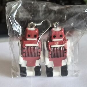 Irregular Choice Red White Black Robot Drop Earrings